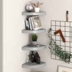 vidaXL Étagères d'angle flottantes 4 Pièces gris 25x25x3 8 cm MDF