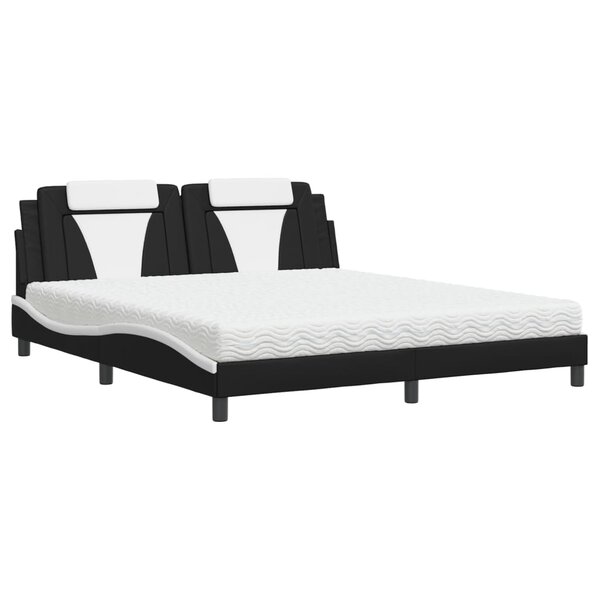 vidaXL Lit avec matelas noir et blanc 180x200 cm similicuir