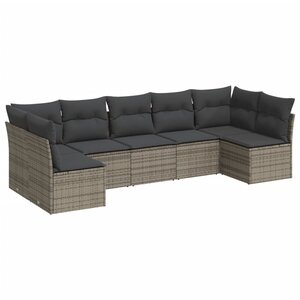 vidaXL Salon de jardin avec coussins 7 Pièces gris résine tressée