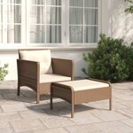vidaXL Salon de jardin 2 Pièces avec coussins Marron Résine tressée