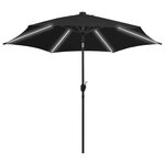 vidaXL Parasol avec LED et mât en aluminium 300 cm Noir