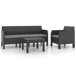 vidaXL Salon de jardin 3 Pièces avec coussins PP Rotin Anthracite