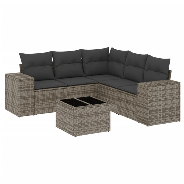 vidaXL Salon de jardin 6 Pièces avec coussins gris résine tressée