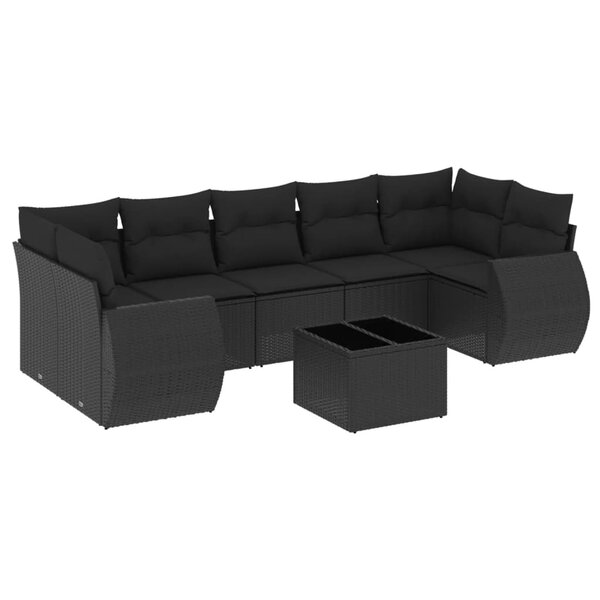 vidaXL Salon de jardin 8 Pièces avec coussins noir résine tressée