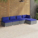 vidaXL Salon de jardin 5 Pièces avec coussins résine tressée gris