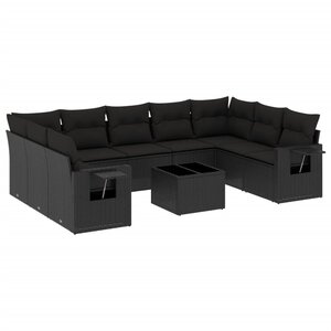 vidaXL Salon de jardin 10 Pièces avec coussins noir résine tressée