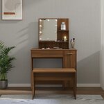 vidaXL Ensemble de coiffeuse avec LED Chêne marron Bois d'ingénierie