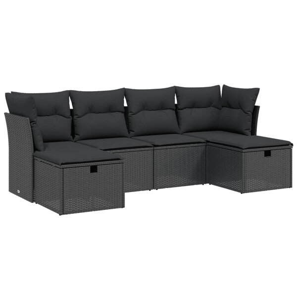 vidaXL Salon de jardin 6 Pièces avec coussins noir résine tressée