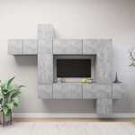 vidaXL Ensemble de meubles TV 10 Pièces Gris béton Bois d'ingénierie