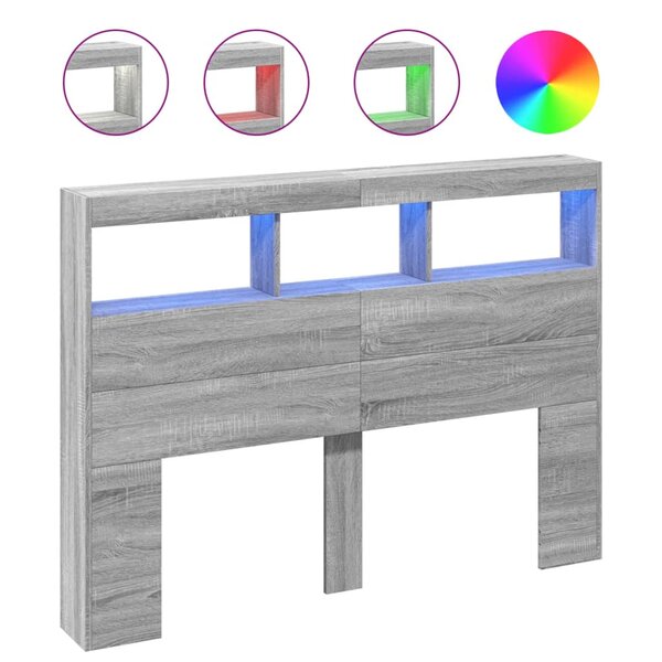 vidaXL Armoire tête de lit avec LED sonoma gris 140x17x102 cm