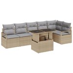 Canapé de jardin 7 pièces avec coussins beige poly rattan