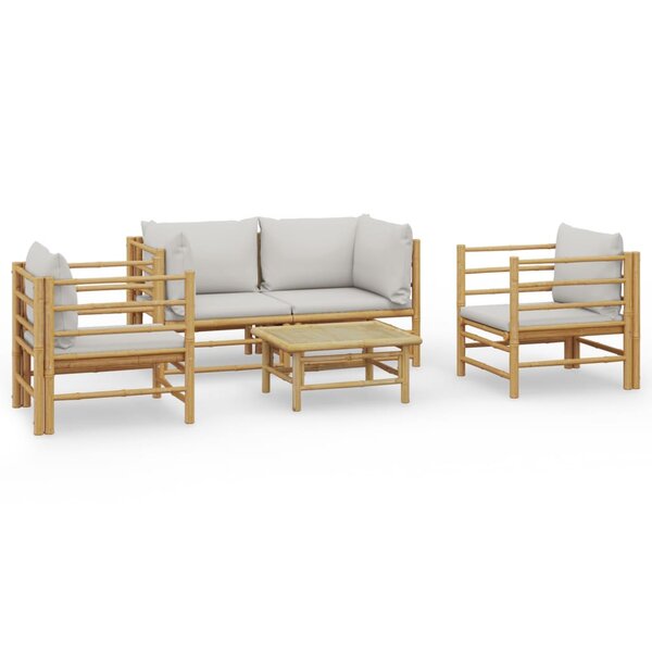 vidaXL Salon de jardin 5 Pièces avec coussins gris clair bambou