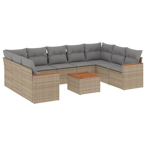 vidaXL Salon de jardin et coussins 10 Pièces mélange beige résine tressée