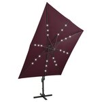 vidaXL Parasol déporté avec mât et lumières LED Rouge bordeaux 300 cm