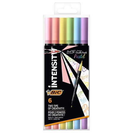 Pack durable 6 feutres INTENSITY BRUSH 2 en 1 PASTEL Double pointe BIC