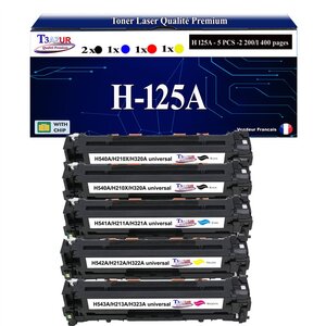 T3AZUR - 5x Cartouches compatibles avec 125A pour HP Color LaserJet CM1500 CM1512 CM1512A CM1512H CM1512NFI CM1512W (CB540A)
