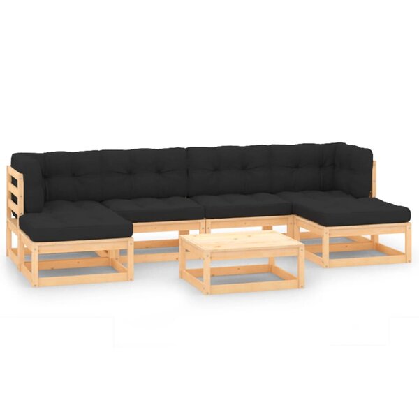 vidaXL Salon de jardin 7 Pièces avec coussins anthracite Pin massif