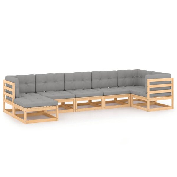 vidaXL Salon de jardin 7 Pièces avec coussins Bois de pin massif