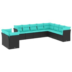 vidaXL Salon de jardin 10 Pièces avec coussins noir résine tressée