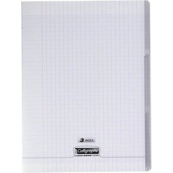 Cahier 3 index 96 pages seyès 90 g  couverture en polypropylène  format 24 x 32 cm CALLIGRAPHE