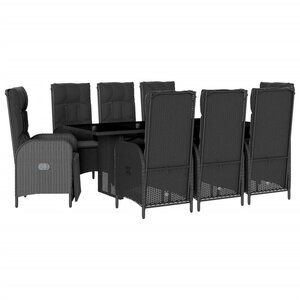 vidaXL Ensemble à manger de jardin 9Pièces coussins noir résine tressée