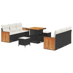 vidaXL Ensemble de canapé de jardin de 9 pièces avec coussins Noir Poly Rattan Acacia