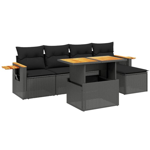 vidaXL Salon de jardin 6 Pièces avec coussins noir résine tressée