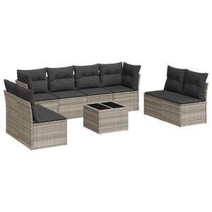 vidaXL Salon de jardin 9 Pièces avec coussins gris clair résine tressée