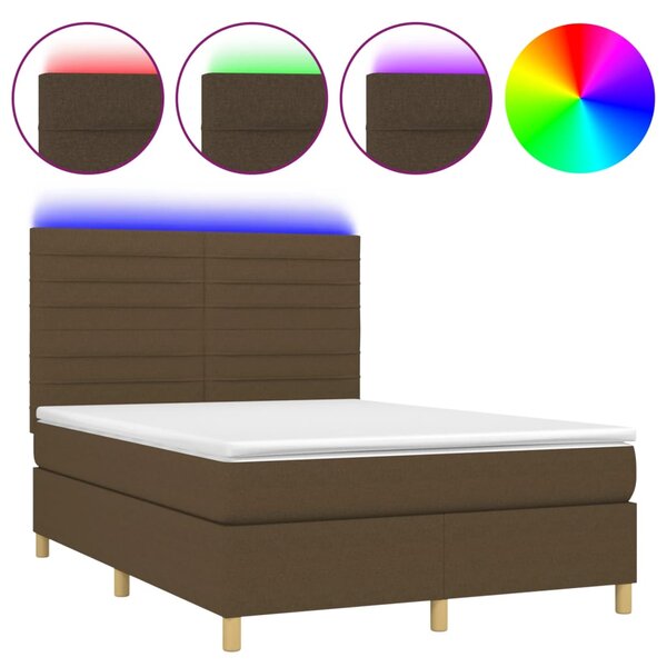 vidaXL Sommier à lattes de lit matelas et LED Marron foncé 140x200 cm
