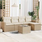 vidaXL Salon de jardin avec coussins 6 Pièces beige résine tressée