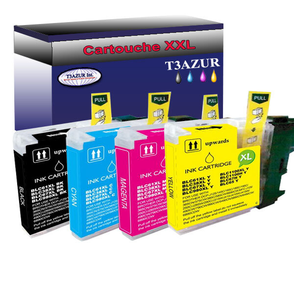 Lot de 4 Cartouches compatibles Brother DCP-387C,DCP-390CN,DCP-395CN, LC1100XL  (Noire+Couleur) – T3AZUR