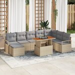 Ensemble de canapé de jardin 9 pièces avec coussins en rotin poly beige