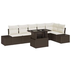 vidaXL Ensemble de canapé de jardin avec coussin 7 Pièces Marron et crème