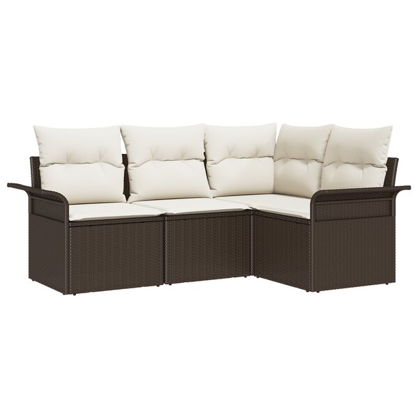 vidaXL Ensemble de canapé de jardin 4 pièces avec coussins en poly rattan marron