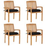 vidaXL Chaises de jardin empilables avec coussins lot de 4 Teck solide