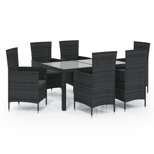 vidaXL Salon de jardin 7 Pièces avec coussins résine tressée noir