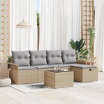 vidaXL Canapé de jardin 6 pièces avec coussins Beige en rotin synthétique