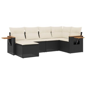 vidaXL Salon de jardin 6 Pièces avec coussins noir résine tressée