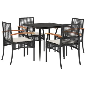 vidaXL Ensemble à manger de jardin coussins 5Pièces Noir Résine tressée