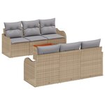 Ensemble de Canapé de Jardin 7 Pièces avec Coussins Beige Poly Rotin Acacia
