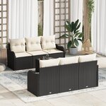 vidaXL Ensemble de canapé de jardin 7 pièces avec coussins Noir Poly Rattan