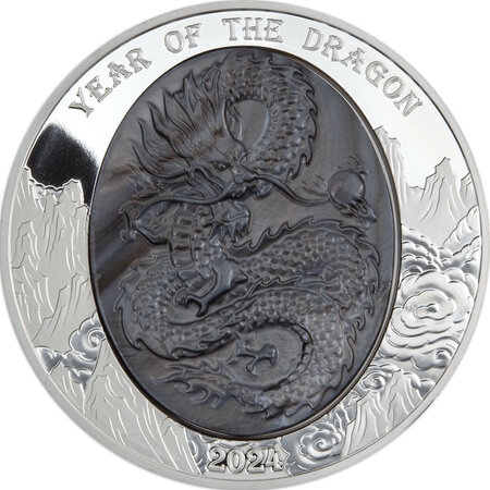 Monnaie en argent 25 dollars g 155.5 (5 oz) millésime 2024 lunar mother pearl dragon