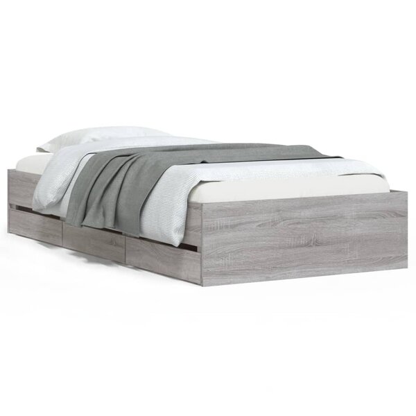 vidaXL Cadre de lit avec tiroirs sans matelas sonoma gris 90x190 cm