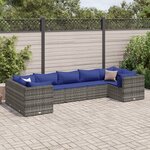vidaXL Salon de jardin 7 Pièces avec coussins Gris Résine tressée