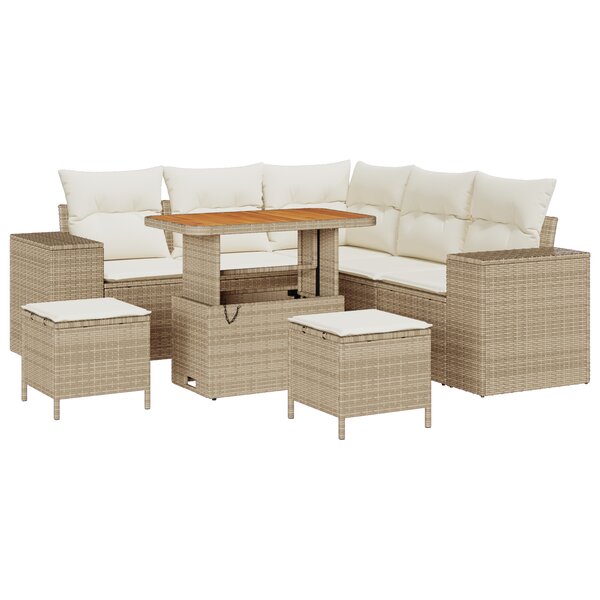 Ensemble de 8 pièces de canapé de jardin avec coussins beige en rattan