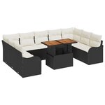 Ensemble de canapé de jardin 10 pièces avec coussins noir poly rotin