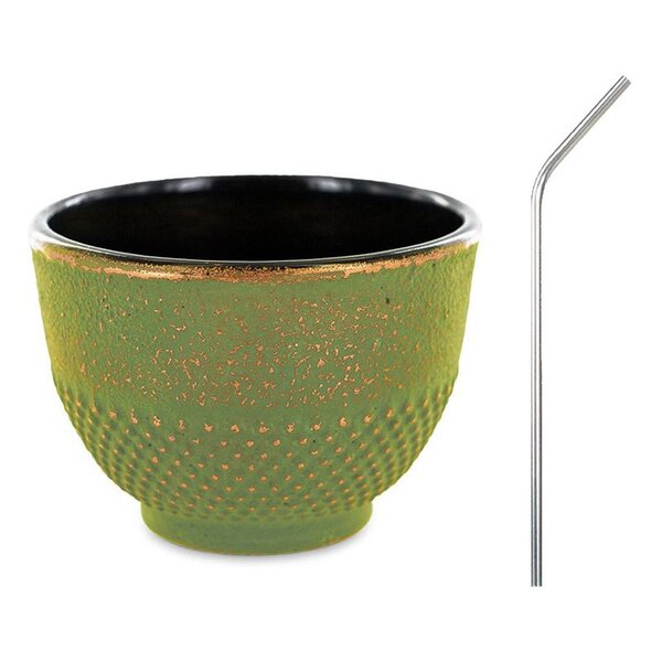Tasse en fonte verte et bronze 0 15 L + 4 pailles en inox