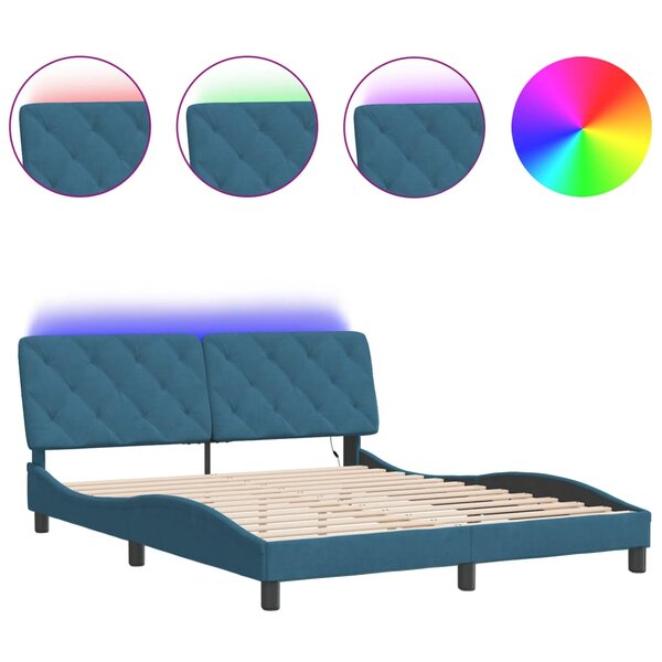 vidaXL Cadre de lit avec lumières LED bleu 160x200 cm velours