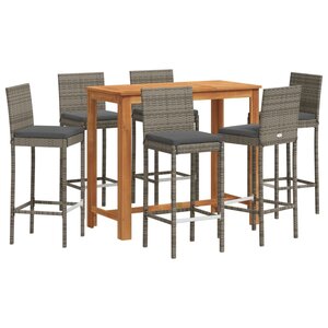 vidaXL Ensemble de bar de jardin 7 Pièces gris bois massif acacia rotin