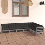vidaXL Salon de jardin 7 Pièces avec coussins Gris Bois de pin massif